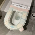 Cartoon bear waterproof toilet seat cover with green and pink wavy edge design - Mint Green Westie