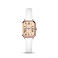 Orologio donna quadrato al quarzo con numeri romani e cinturino in pelle bianca - Oro Rosa Bianco