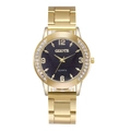 Elegant gold steel women's quartz watch with black dial and crystal-encrusted bezel - Style 03 Gold Black
