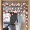 Pink heart door curtain featuring plush stars and bows for cozy bedroom decoration - Pink Planet Door Curtain - 9 Strings 45 Beads