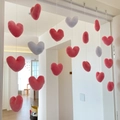 Detail of pink and lavender plush heart-shaped hanging curtain for bedroom wall decor - Pink and White Heart Door Curtain - 7 Strings 18 Hearts