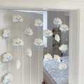 Cute white plush cloud door curtains with smiley faces for kids' bedroom wall decor - Cloud Door Curtain - White Clouds
