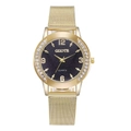 Women's quartz watch with gold mesh band, black dial and crystal-encrusted bezel - Model 05 Gold Black