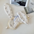 Cute bunny ear sleep mask with floral puppy patterns and light blue ribbon bow detail - Blue Rabbit