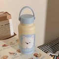 Simpatica tazza termica grande capacità in giallo crema con motivo a cucciolo blu - Cane Westie