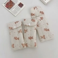Quilted cotton eyeglasses pouch with cute bear pattern and secure white snap button - Pink Bear