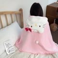 Manta con capucha rosa de Hello Kitty en coralina suave para siestas en la oficina - Capa de Gato