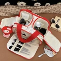 Detail view of large capacity makeup bag with cartoon cat pattern and inner compartments - Cat