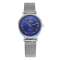 Fashion women's silver mesh watch with blue sunray dial and Roman numeral crystal markers - Style 03 Blue