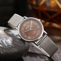 Detail of elegant ladies quartz watch with roman numerals on dark stone background - Style 03 Brown