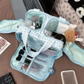 Blue and white plaid multipurpose travel makeup organizer bag with handle - Blue Plaid