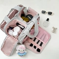 Grande borsa da viaggio grigia per cosmetici con vari scomparti e fodera rosa - Grigio Rosa