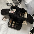 Large capacity black travel makeup bag with dedicated brush slots and multi-compartments - Black