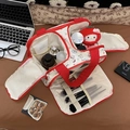 Large capacity white cartoon cat makeup bag with red trim and inner brush organizer - Cat and Bear