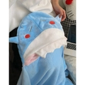 Cute blue shark wearable hooded blanket made of soft coral fleece for home use - Shark Style
