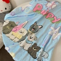Light blue shark flannel blanket featuring cute cartoon puppies and Puppy lettering - Puppy Dog Style / 100*120CM