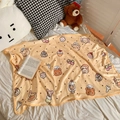 Soft yellow coral fleece blanket featuring cartoon bears and dessert patterns on a bed - Polka Dot Bear (100*120)