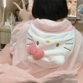 Pink Hello Kitty hooded shark blanket robe made of soft fleece with 3D bow and embroidery - Cat Cape