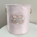 Pink laundry basket with teddy bear prints and thick cotton rope handles detail - Twin Bears
