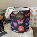 Cesto portabiancheria pieghevole antracite con motivi Y2K e manici in corda - Cuore Vintage