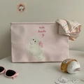 Pink canvas storage basket featuring a cute cat illustration and foldable design - Bowknot Cat