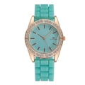 Elegant turquoise silicone women watch with rhinestone bezel and rose gold case - Mint Green