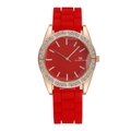 Damen-Quarzuhr mit rotem Silikonarmband, roségoldenem Diamantgehäuse und Kristalllünette - Rot