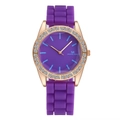 Fashionable purple silicone watch for women featuring a rose gold rhinestone encrusted bezel - Purple
