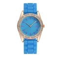 Detail of light blue silicone strap and rose gold bezel with sparkling crystals - Light Blue
