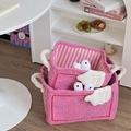 Pink plush storage basket set with cute monster eye design and soft handles - Large Size 40*30*25cm / Pink