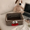 Brown and white striped lamb wool storage basket with cute clown cartoon face - Brown Stripes