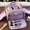 Light purple portable cosmetic bag with multi-layer storage and travel compartments - Purple