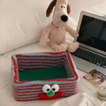 Striped lamb wool clown storage basket in red and blue with cartoon face details - Red & Blue Stripes