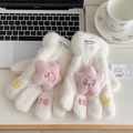 Guanti invernali in peluche beige con ricamo a stella rosa e fodera in pile spesso - Guanti Stella Felice