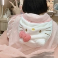 Scialle con cappuccio in pile corallo rosa con design Hello Kitty e fiocco 3D - Mantello Di Gatto (140*90cm)