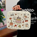 Handheld view of a large PU leather vanity case with cartoon cat and cake illustrations - Cake Party