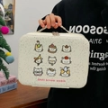 Portable white PU leather makeup case with cartoon cat patterns and top handle - Spotty Cat