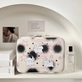 Detail of cute angel dog printed vanity case with top zipper and Storing Happiness text - Star Puppy