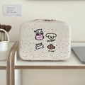 Detail of a white spotted makeup box with cartoon animal prints and a sturdy handle - Spotty Paradise