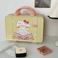 Mini valigia cartoon 14 pollici giallo pallido con dettagli e manico rosa - Ragazza Gatto