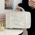 Cute mint green mini suitcase makeup bag with hand-drawn puppy and cherry patterns - Mint Green Westie