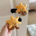 Cute yellow plush star hair clip with smiley face and feet, set of two decorative pins - Right Opening / Sun
