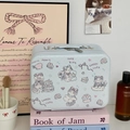 Portable light blue cosmetic bag with cute cartoon cat print and sturdy handle - Cake Cat