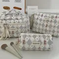 Quilted cream beige cosmetic bag set with bear prints and the jolly house label - Diamond Bear / Small