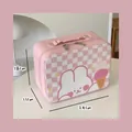 Pink checkered puppy vanity bag with rabbit illustration and metal zipper handles - Ice Cream Rabbit