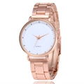 Minimalist quartz watch with rose gold metal strap and white dial for casual women style - White