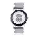 Women's quartz watch with silver mesh strap and crystal bear pattern dial - Black