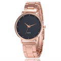 Montre à quartz minimaliste avec bracelet en acier or rose et cadran noir sur blanc - Noir