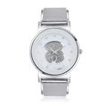Montre élégante argentée pour femme avec motif ours et marqueurs en strass brillants - Blanc