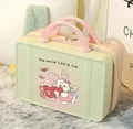 Mini 14-inch suitcase vanity case in mint green and pink with cute rabbit illustration - Angel Rabbit